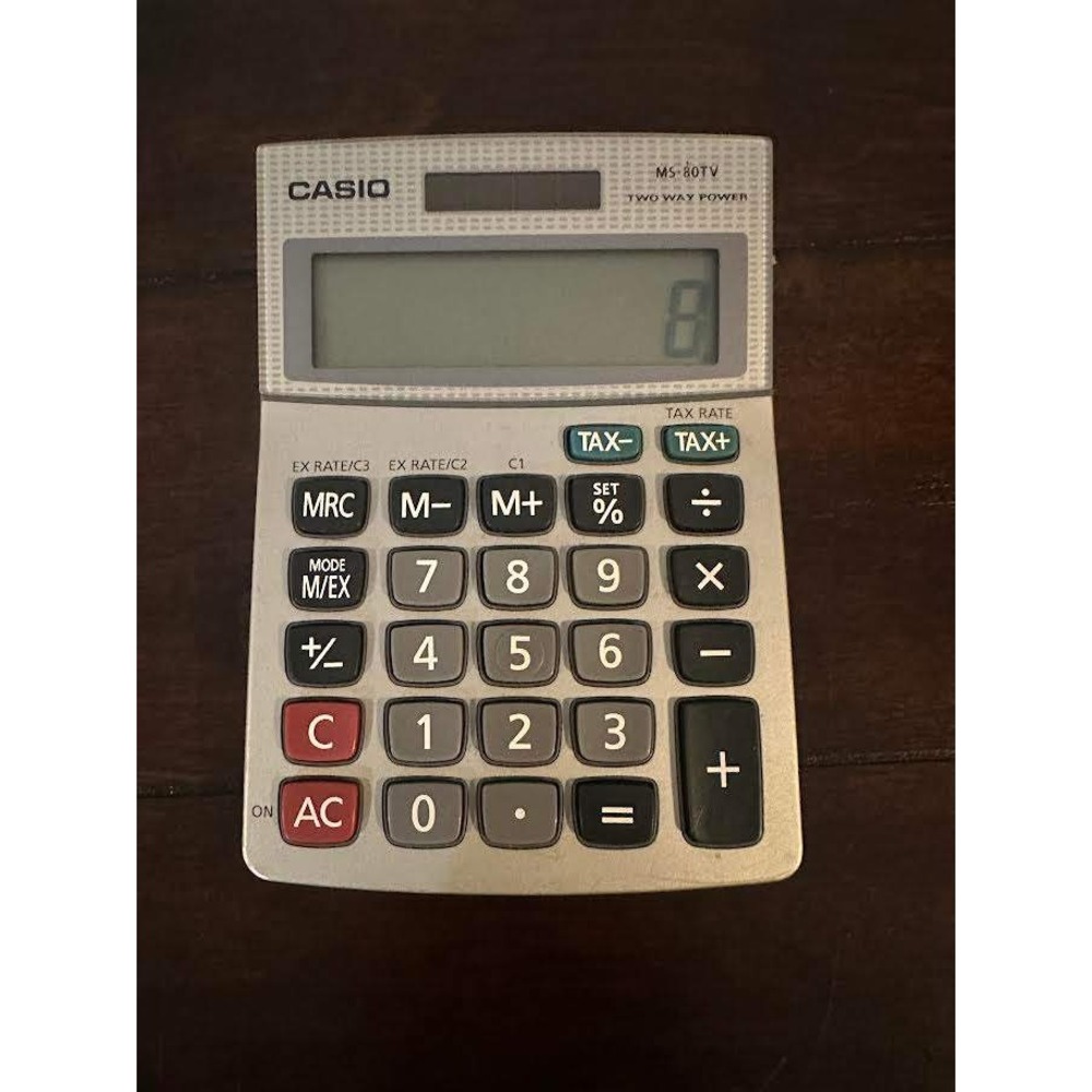 Casio MS-80TV Two Way Power 8 Digit Desktop Calculator Silver Tax Calculations